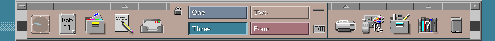 The CDE on 1990s Unix systems with four switchable desktops